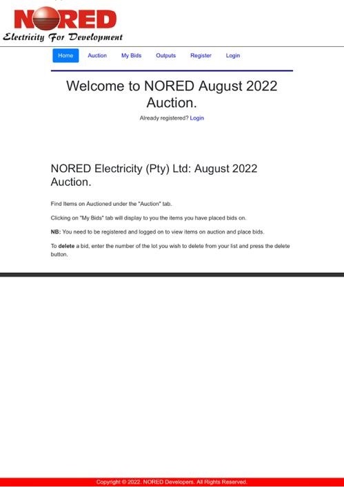 NORED auction website design image